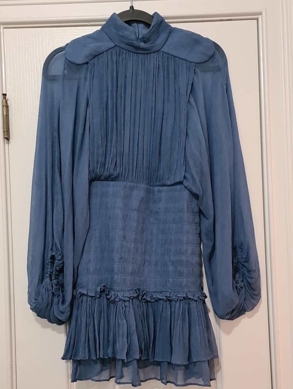 Shona Joy Blue Pleated High-Neck Mini Dress